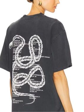 Anine Bing Washed Black Short-Sleeve Tee with White Snake Graphic